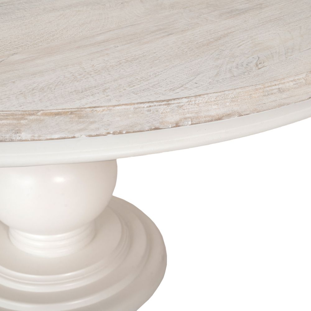 Τραπέζι Τραπεζαρίας Ροτόντα Μασίφ Ξύλο 152 εκ Στρόγγυλο Λευκό Παλαιωμένο Vintage 85256