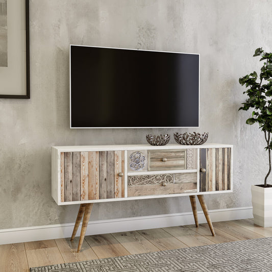 Έπιπλο Τηλεόρασης TV Βάση Σύνθεση Λευκό Καρυδί | 854KLN3016