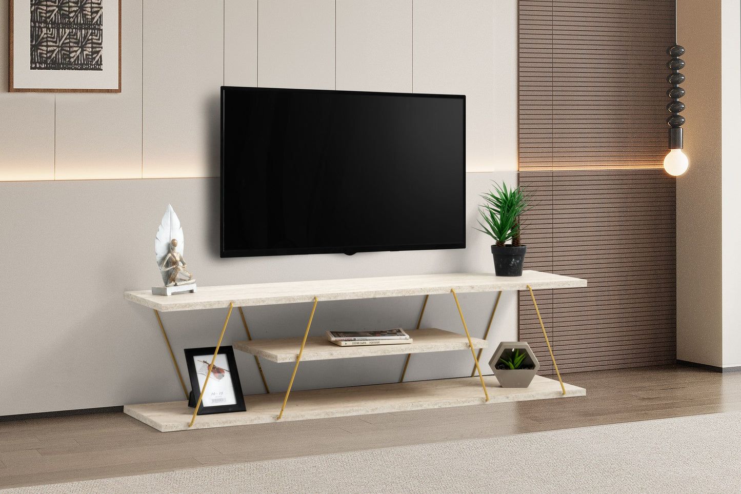 Έπιπλο Τηλεόρασης TV Βάση Σύνθεση Travertine Χρυσό | 854KLN3086