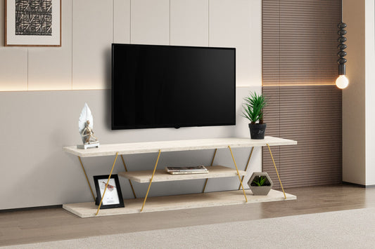Έπιπλο Τηλεόρασης TV Βάση Σύνθεση Travertine Χρυσό | 854KLN3086