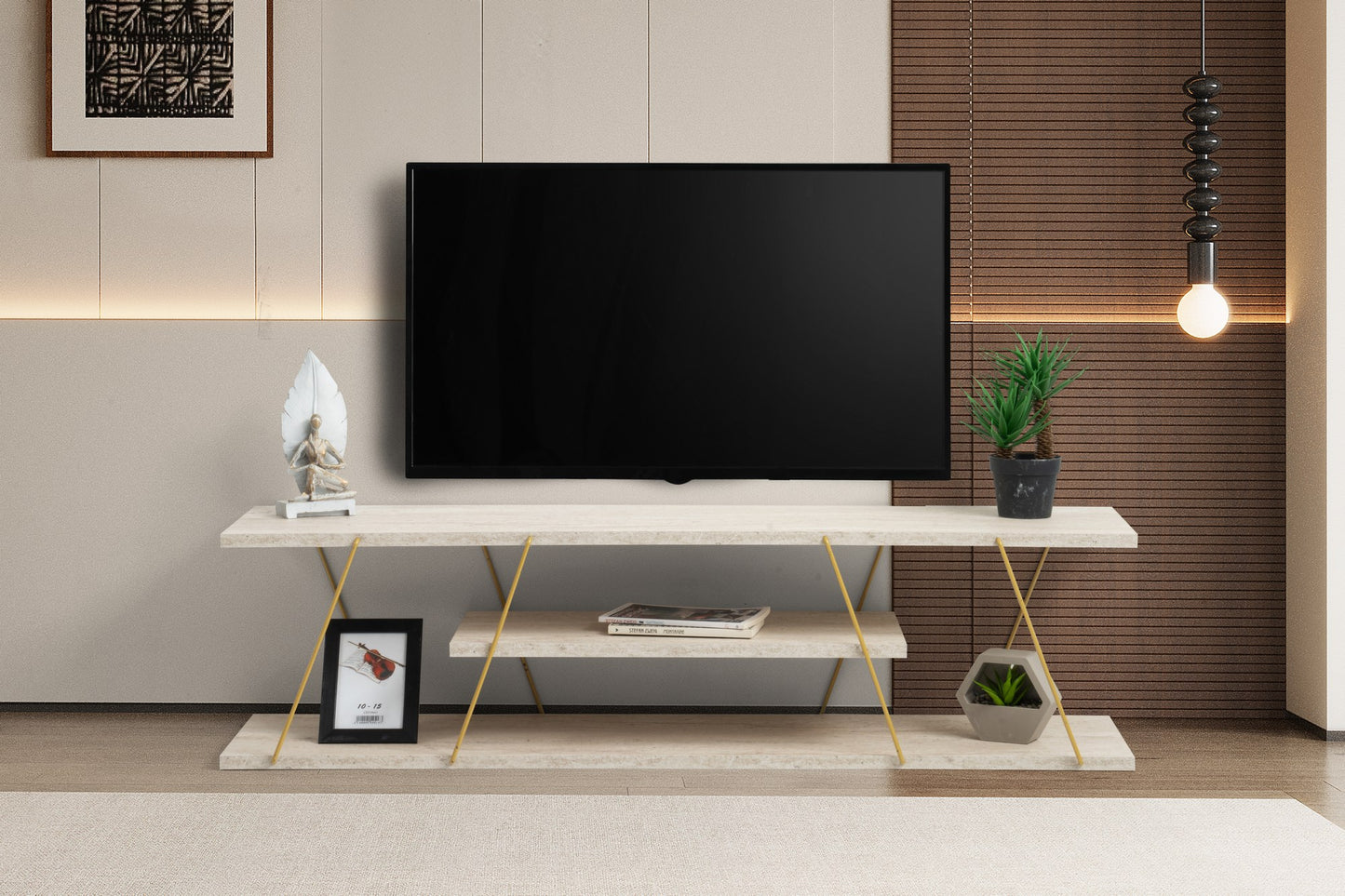 Έπιπλο Τηλεόρασης TV Βάση Σύνθεση Travertine Χρυσό | 854KLN3086