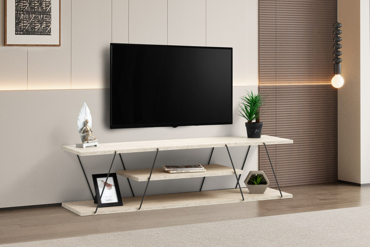 Έπιπλο Τηλεόρασης TV Βάση Σύνθεση Travertine Μαύρο | 854KLN3087