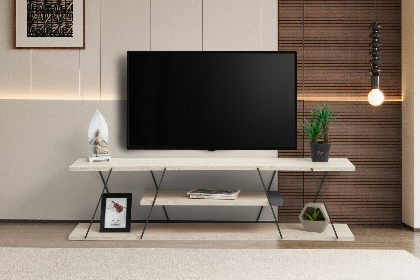 Έπιπλο Τηλεόρασης TV Βάση Σύνθεση Travertine Μαύρο | 854KLN3087