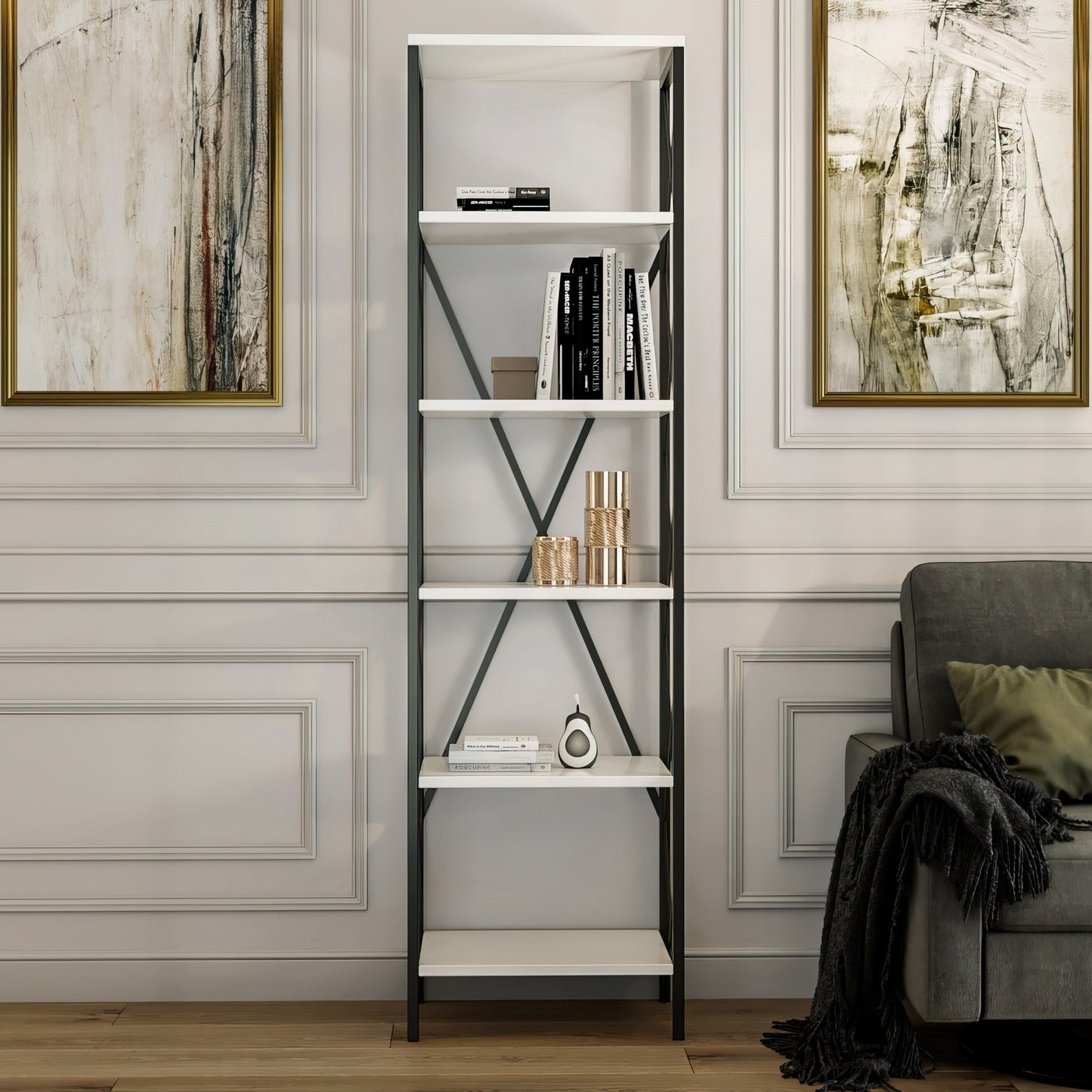 Βιβλιοθήκη 50 × 30 × 180 εκ. Λευκό Μαύρο GR854KLN3614