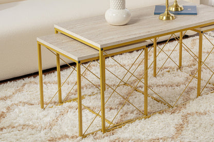 Τραπεζάκι Σαλονιού Set Travertine - Χρυσό 100 x 50 x 52 εκ GR854KLN4753