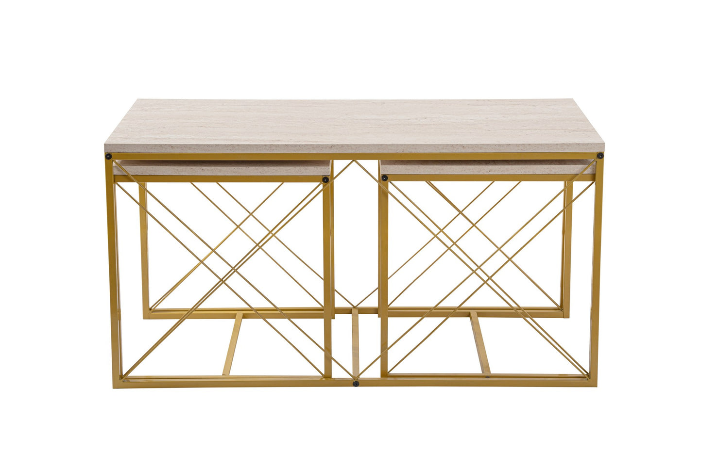 Τραπεζάκι Σαλονιού Set Travertine - Χρυσό 100 x 50 x 52 εκ GR854KLN4753
