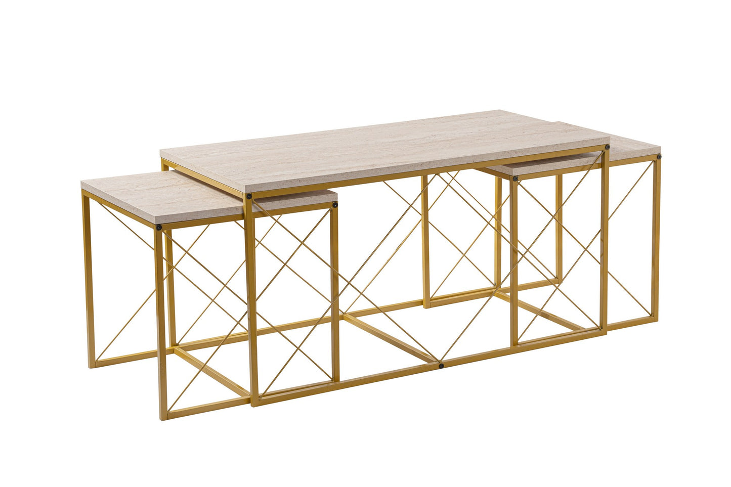 Τραπεζάκι Σαλονιού Set Travertine - Χρυσό 100 x 50 x 52 εκ GR854KLN4753