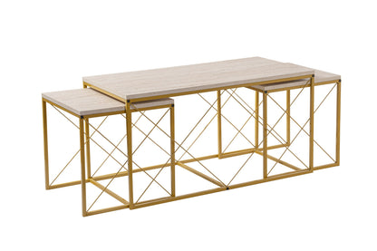 Τραπεζάκι Σαλονιού Set Travertine - Χρυσό 100 x 50 x 52 εκ GR854KLN4753