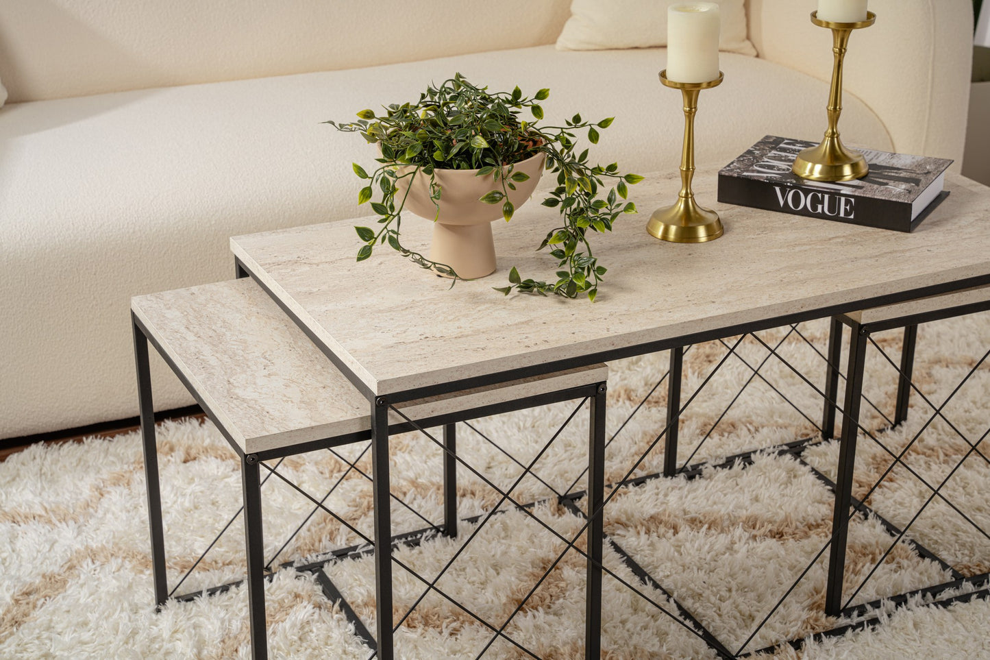 Τραπεζάκι Σαλονιού Set Travertine - Μαύρο 100 x 50 x 52 εκ GR854KLN4754