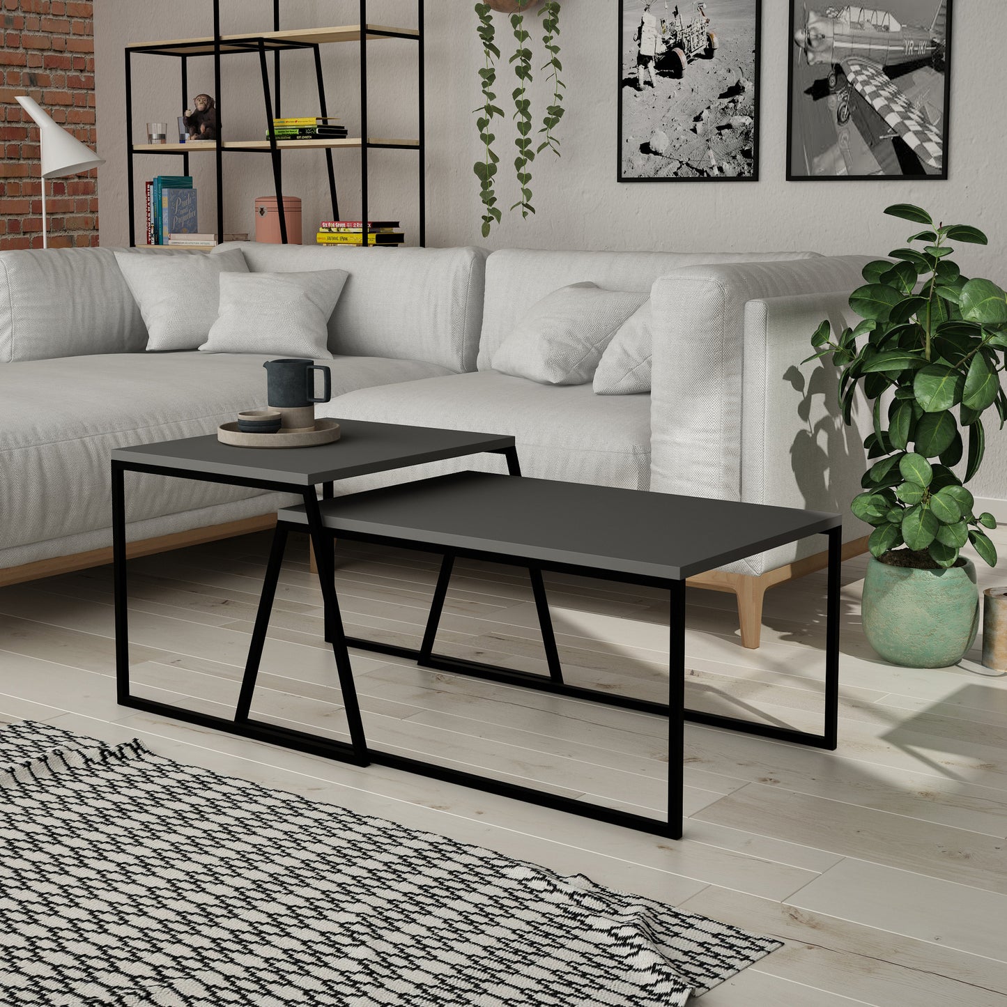 Τραπεζάκι Σαλονιού Set Ανθρακί - Μαύρο 88 x 50 x 38 εκ GR855DTE2914