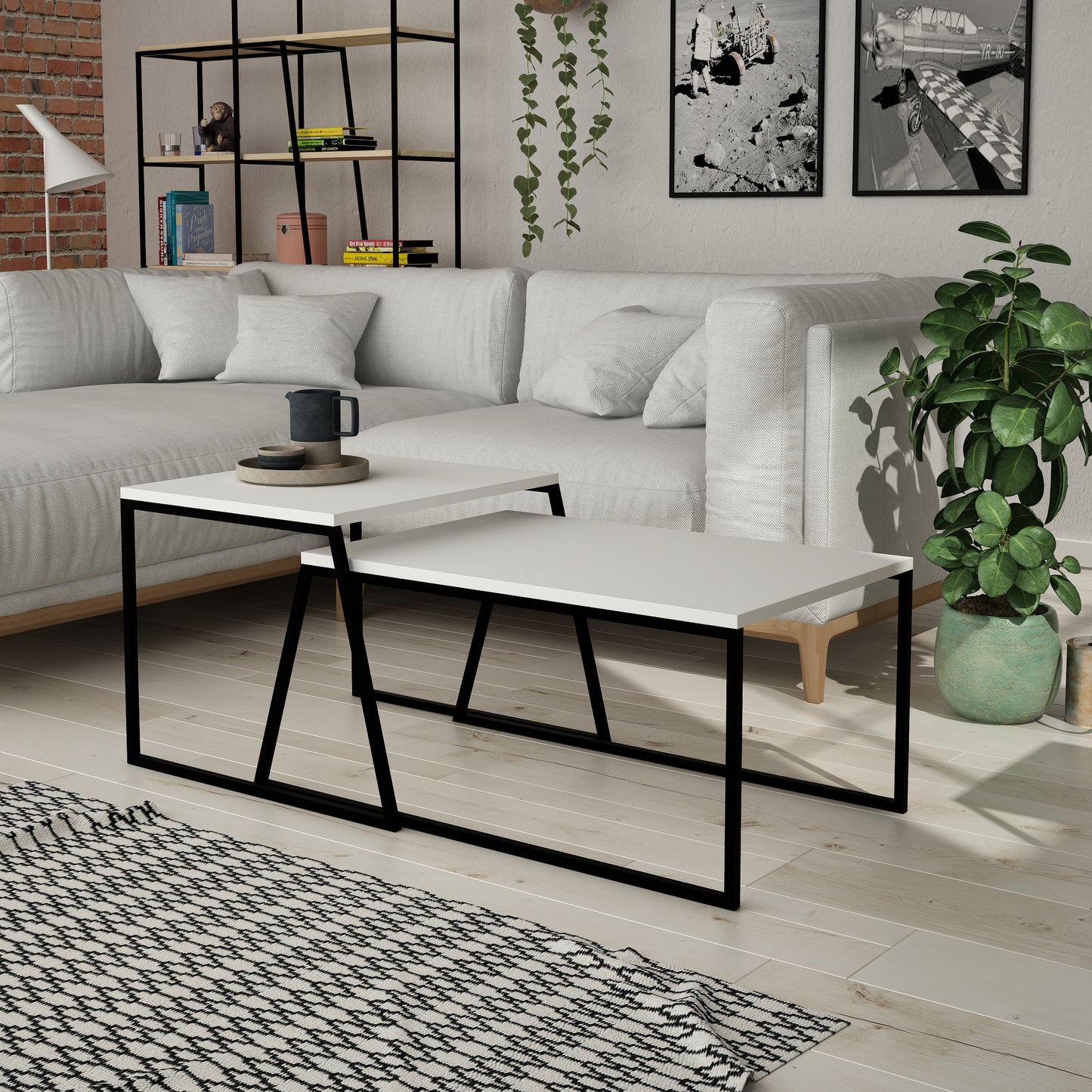 Τραπεζάκι Σαλονιού Set Λευκό - Μαύρο 88 x 50 x 38 εκ GR855DTE2915