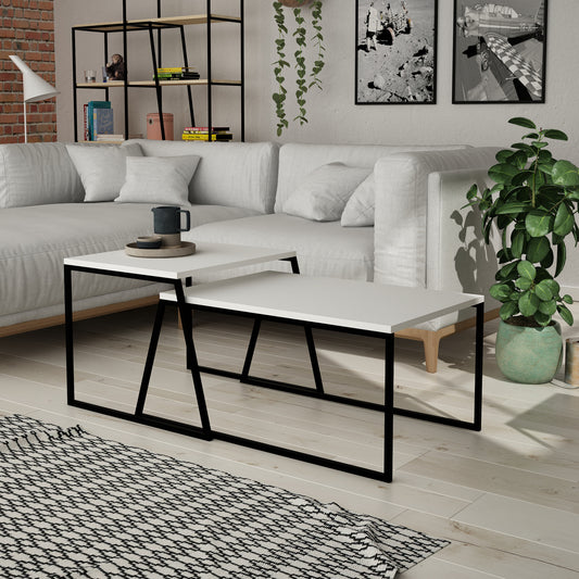 Τραπεζάκι Σαλονιού Set Λευκό - Μαύρο 88 x 50 x 38 εκ GR855DTE2915