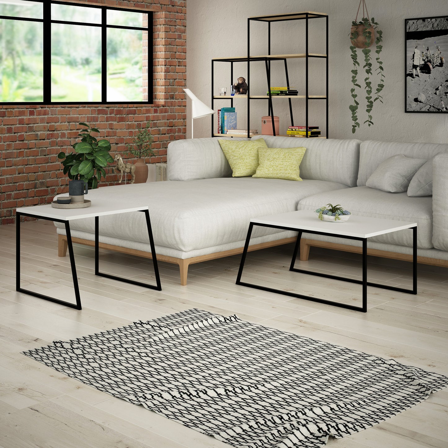 Τραπεζάκι Σαλονιού Set Λευκό - Μαύρο 88 x 50 x 38 εκ GR855DTE2915