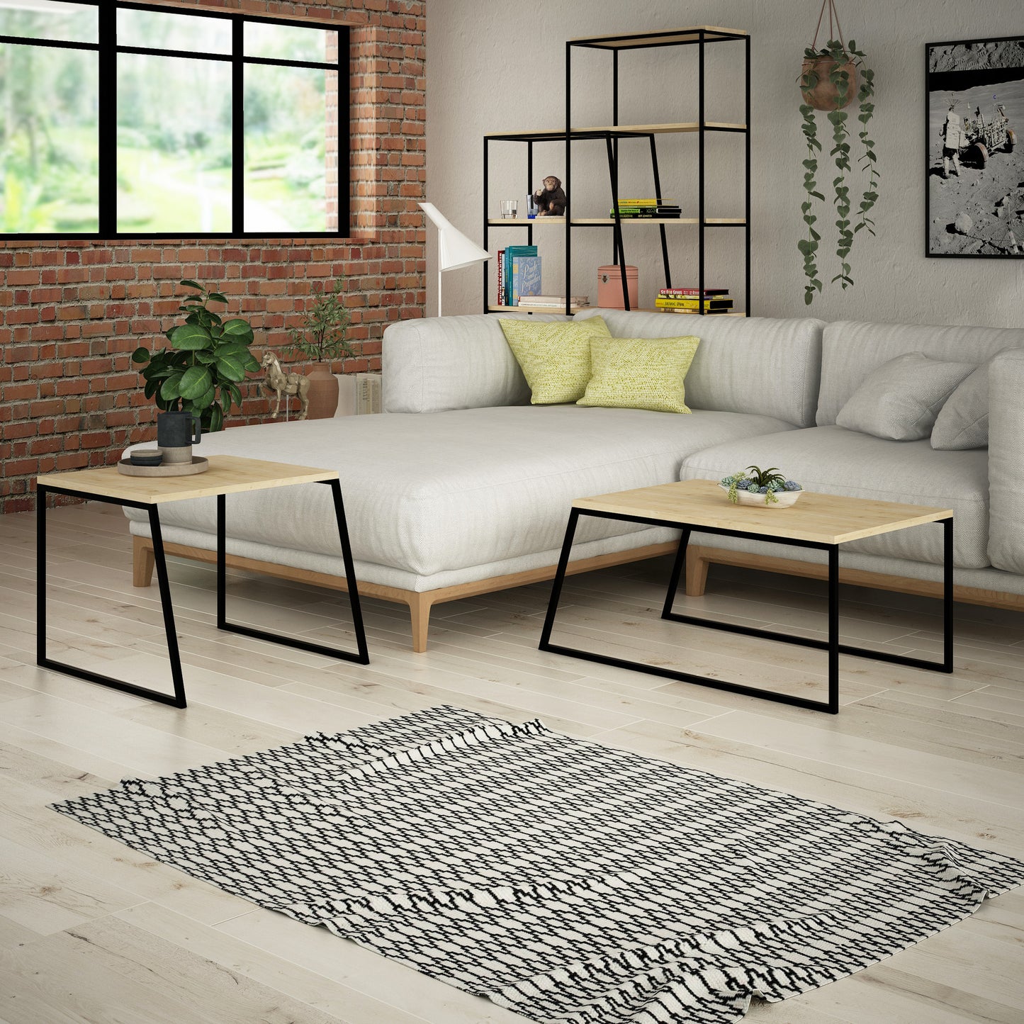 Τραπεζάκι Σαλονιού Set Δρυς - Μαύρο 88 x 50 x 38 εκ GR855DTE2917