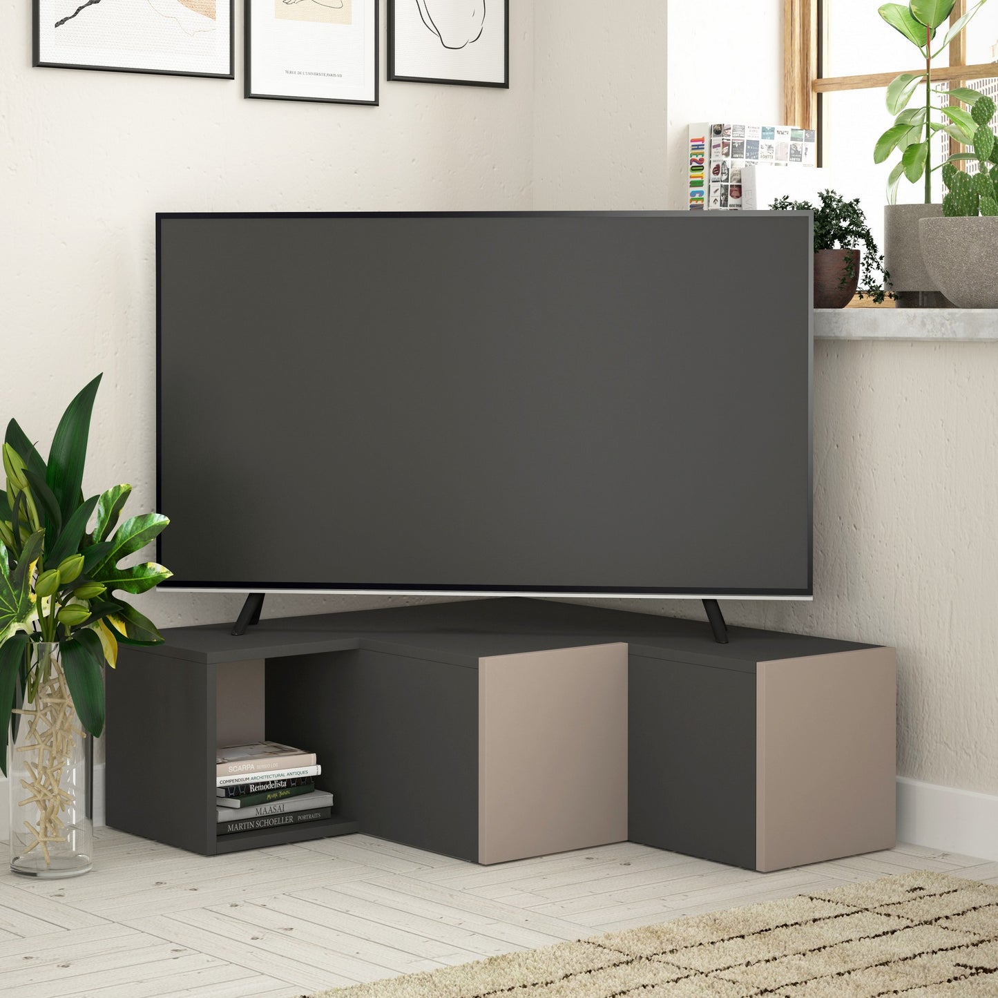 Έπιπλο Τηλεόρασης TV Βάση Σύνθεση Ανθρακί Light Καφέ | 855DTE3050