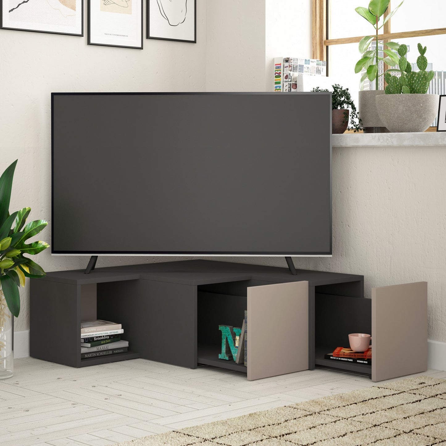 Έπιπλο Τηλεόρασης TV Βάση Σύνθεση Ανθρακί Light Καφέ | 855DTE3050