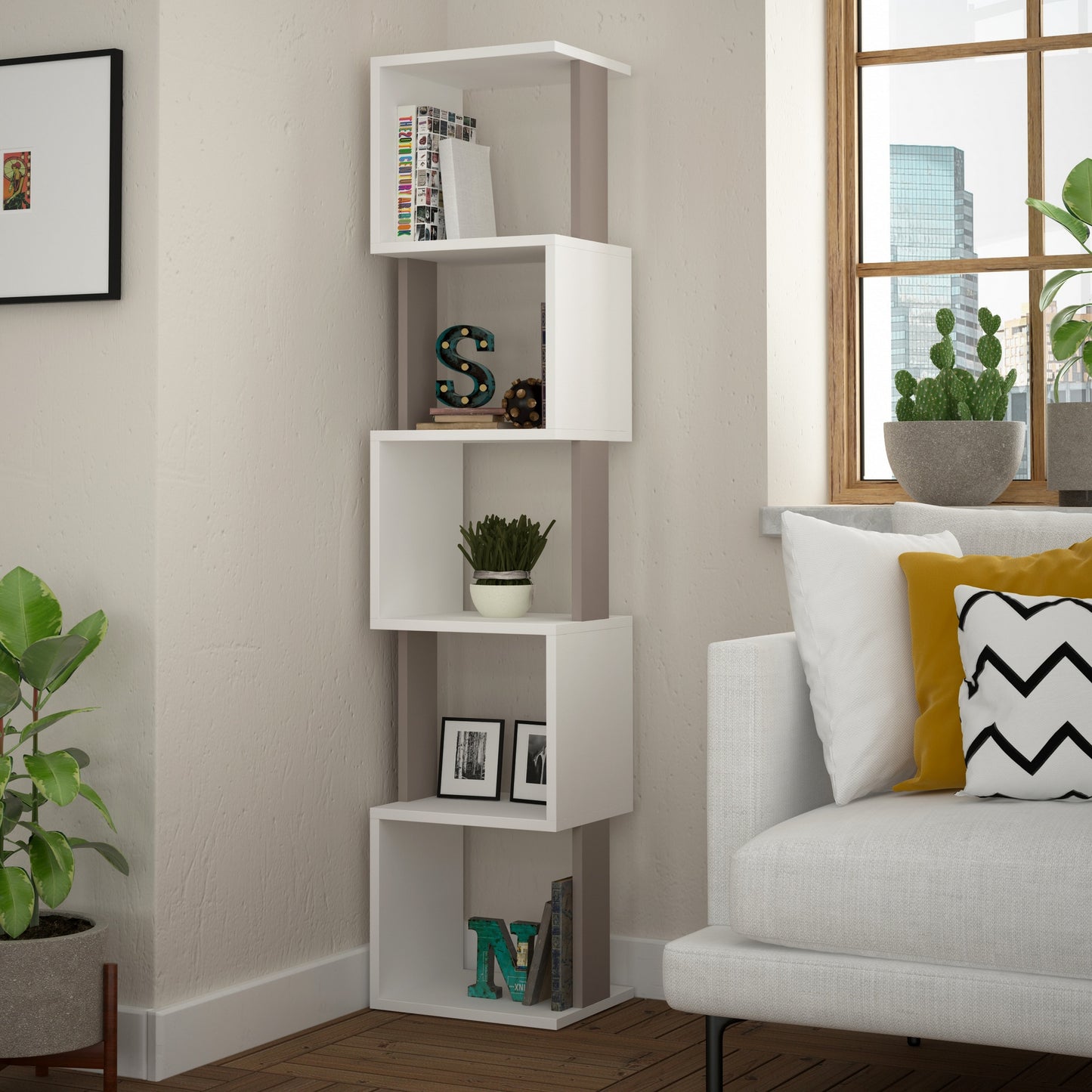 Βιβλιοθήκη 35 × 30 × 161 εκ. Λευκό Light Mocha GR855DTE3703