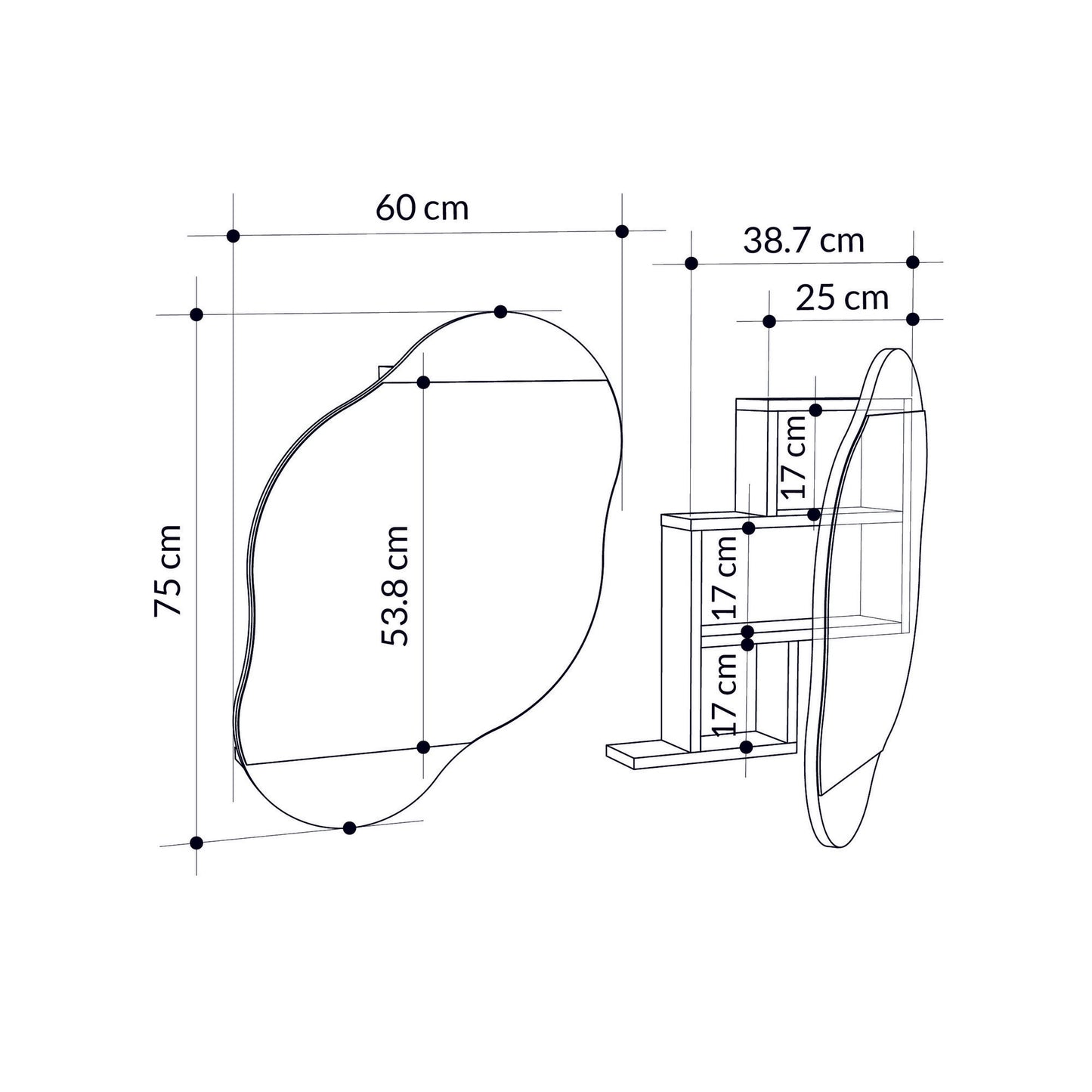 Ντουλάπι Μπάνιου Πολυτελής Καθρέφτης Επιτοίχιος Διάφορα Χρώματα 75x60 εκ 855DTE5114