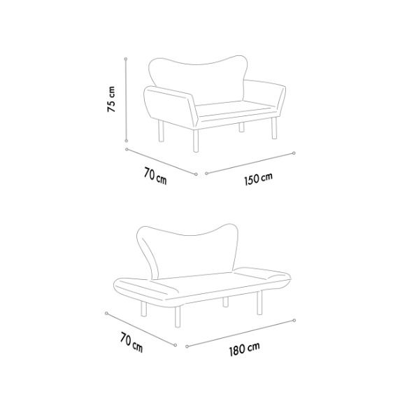 Διθέσιος Πολυμορφικός Πεταλούδα Καναπές Ανοιγόμενα Πλαϊνά Μπράτσα σε 8 χρωματισμούς  859FTN1226