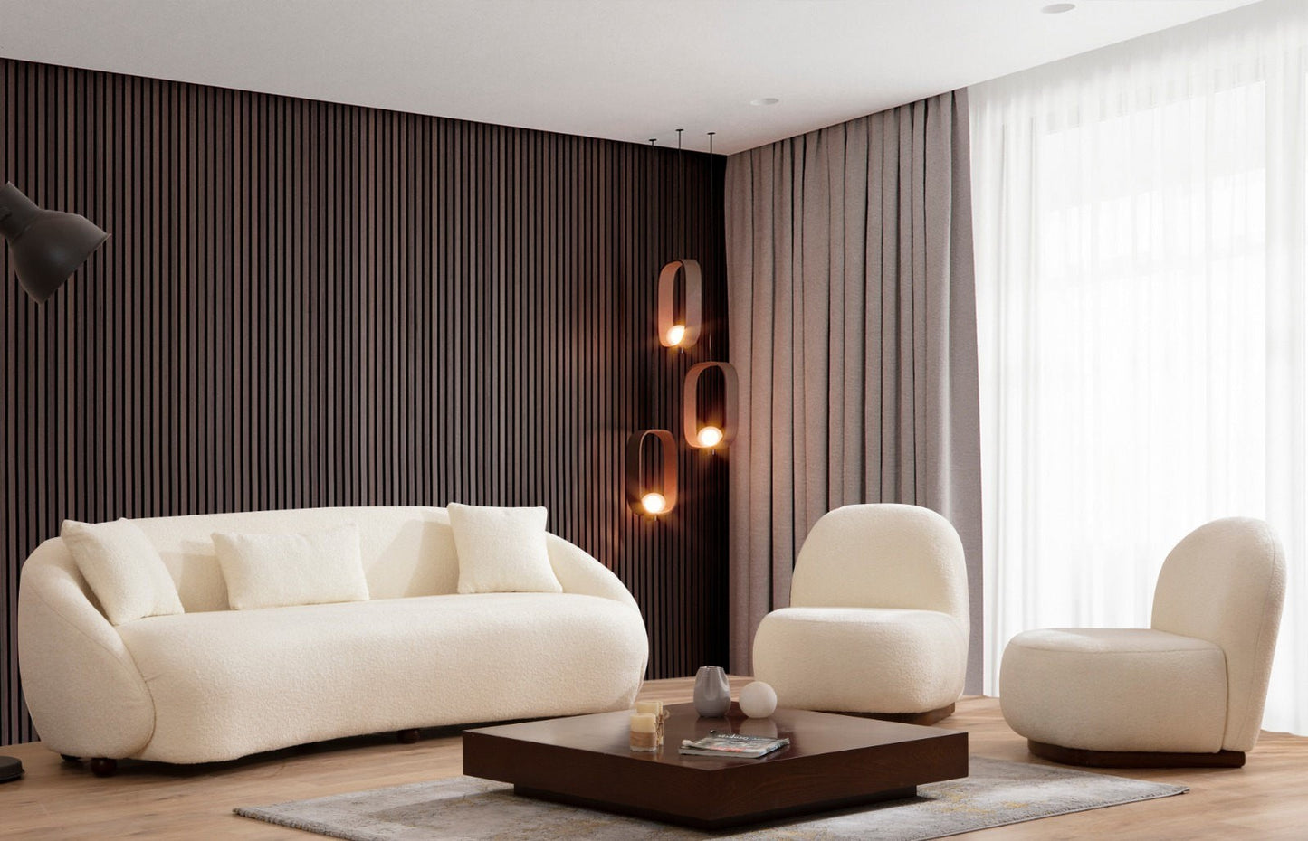 Τριθέσιος Καναπές Μπουκλέ Κρεμ με Μαξιλάρια 3 θέσιος 859FTN2044