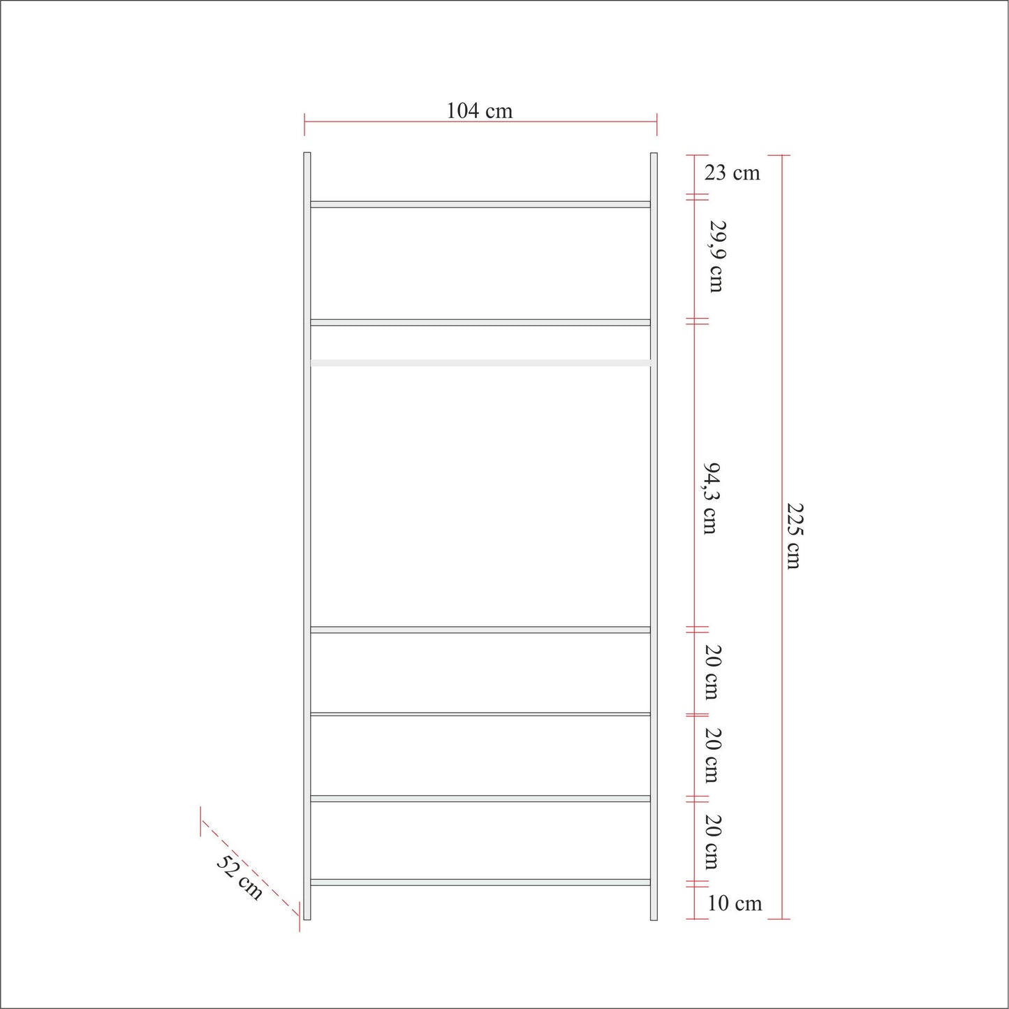 Ανοιχτή Ντουλάπα Γκαρνταρόμπα Κρεβατοκάμαρας Ράφι Κρεμάστρα Ρούχων Συρταριέρα 225x104 εκ 863SPH5414