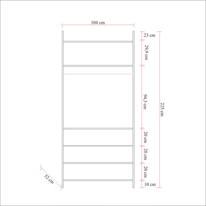Ανοιχτή Ντουλάπα Γκαρνταρόμπα Κρεβατοκάμαρας Ράφι Κρεμάστρα Ρούχων Συρταριέρα 225x104 εκ 863SPH5414