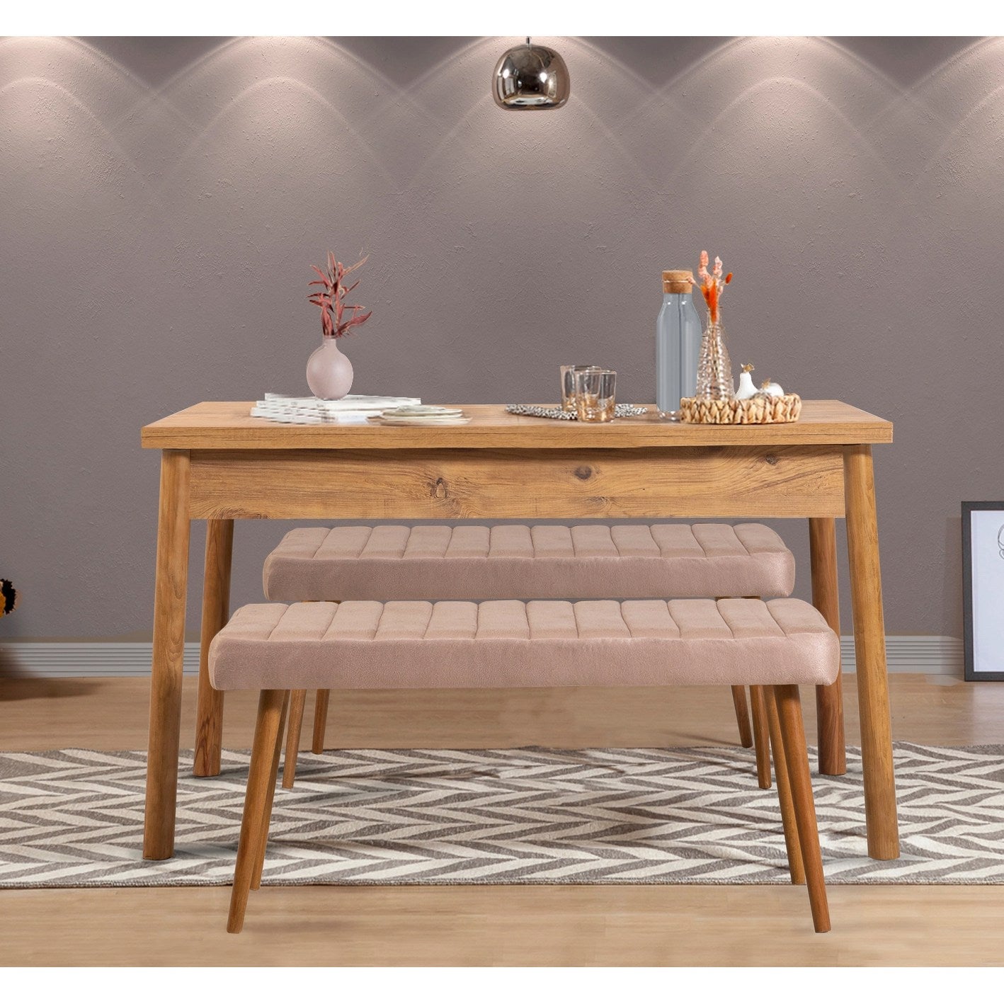 Τραπεζαρία Σετ Τραπεζιού Κουζίνας με 2 παγκάκια Για Σαλόνι Τραπεζαρία 869VEL8845