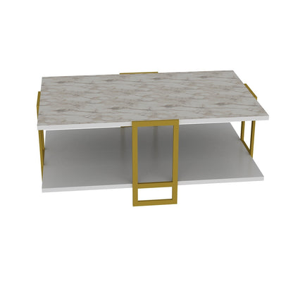 Τραπεζάκι Σαλονιού Χρυσό - Λευκό 91,5 x 61,5 x 36,6 εκ GR875ZNA2813