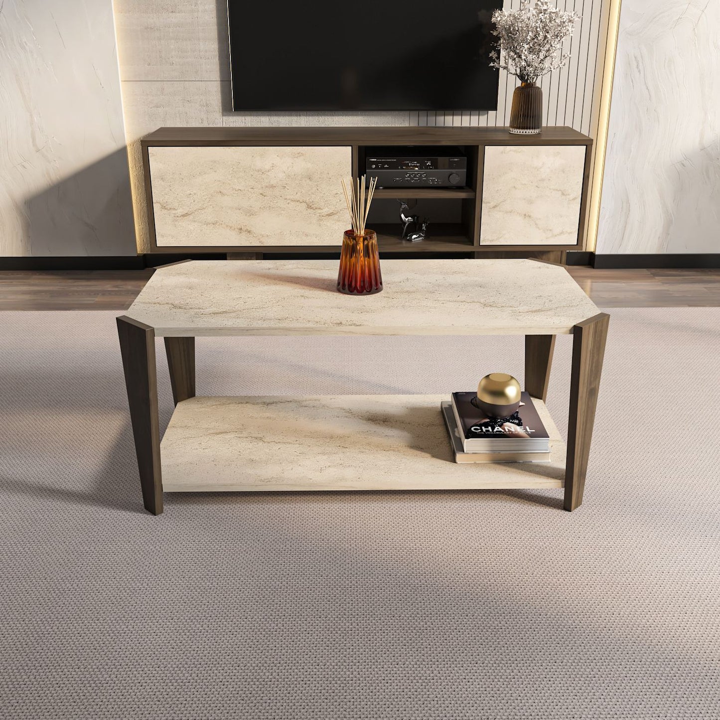 Τραπεζάκι Σαλονιού Καρυδί - Travertine 91 x 47,5 x 40 εκ GR875ZNA2818