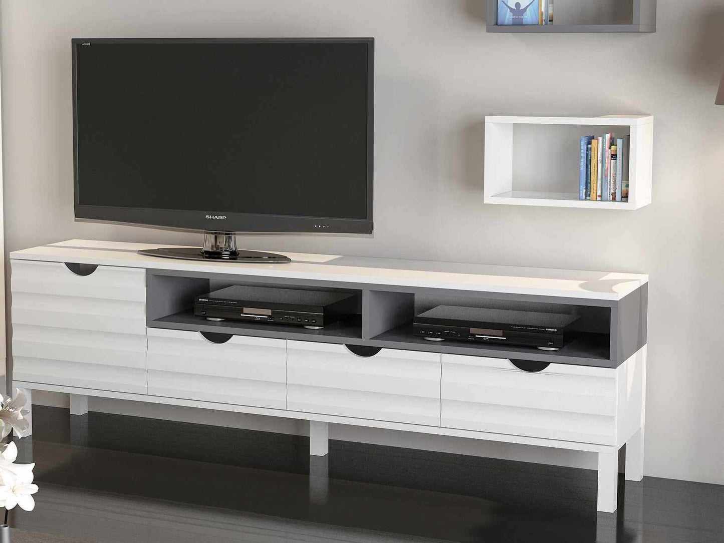 Έπιπλο Τηλεόρασης TV Βάση Σύνθεση Λευκό Ανθρακί | 875ZNA3026