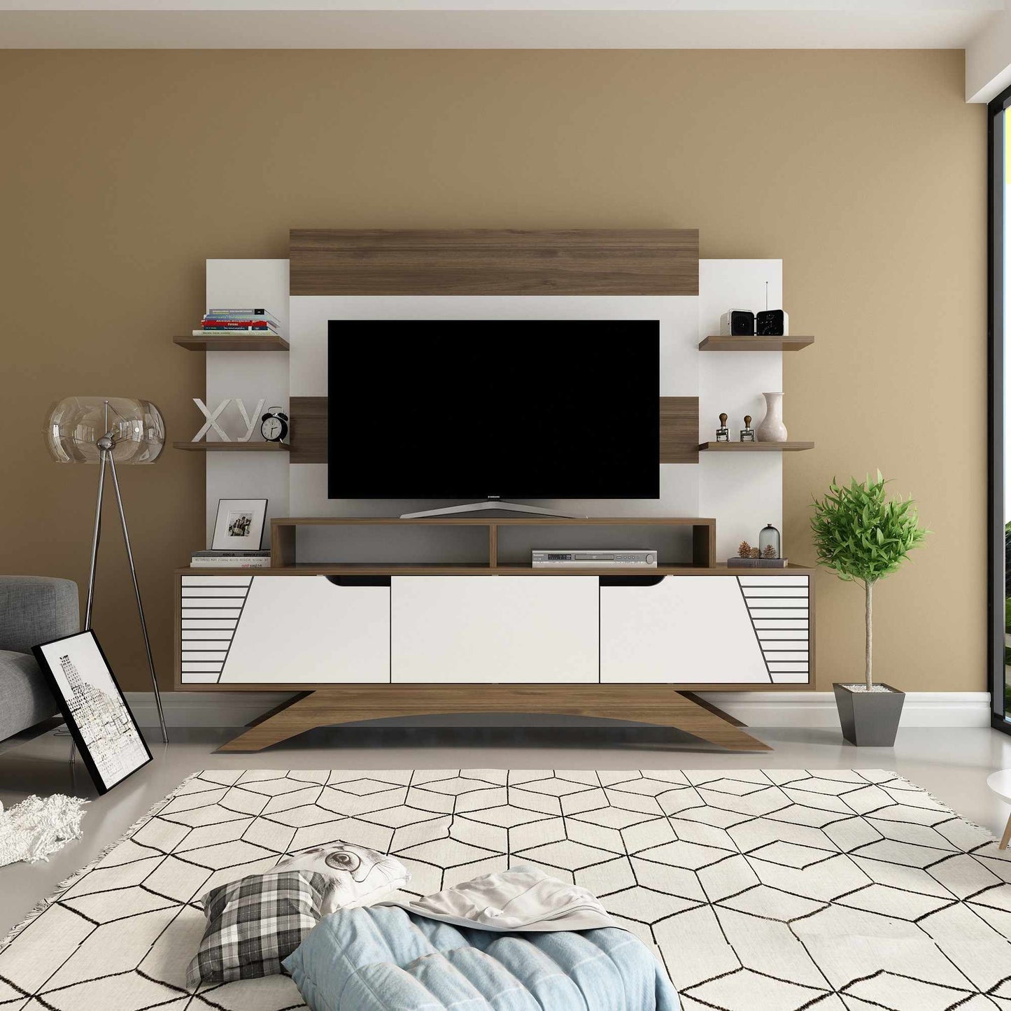 Έπιπλο Τηλεόρασης TV Βάση Σύνθεση Καρυδί Λευκό | 875ZNA3028