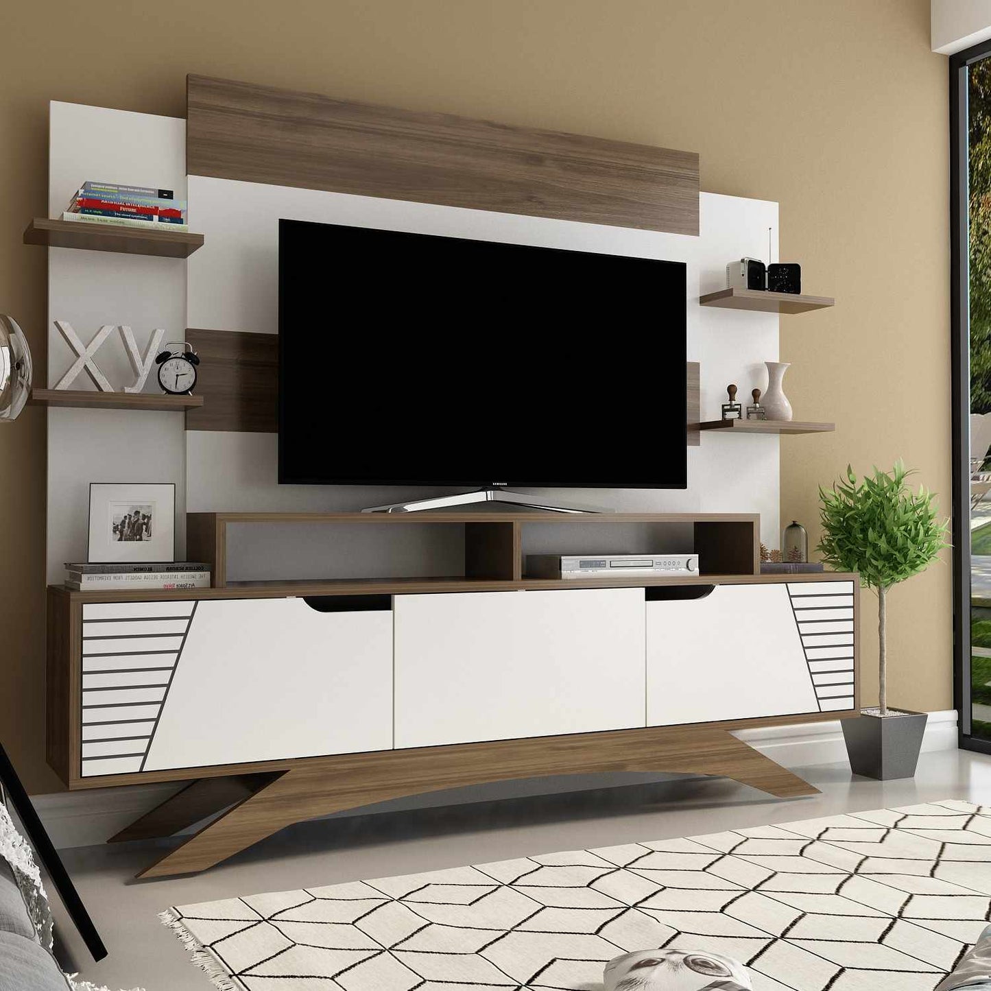 Έπιπλο Τηλεόρασης TV Βάση Σύνθεση Καρυδί Λευκό | 875ZNA3028
