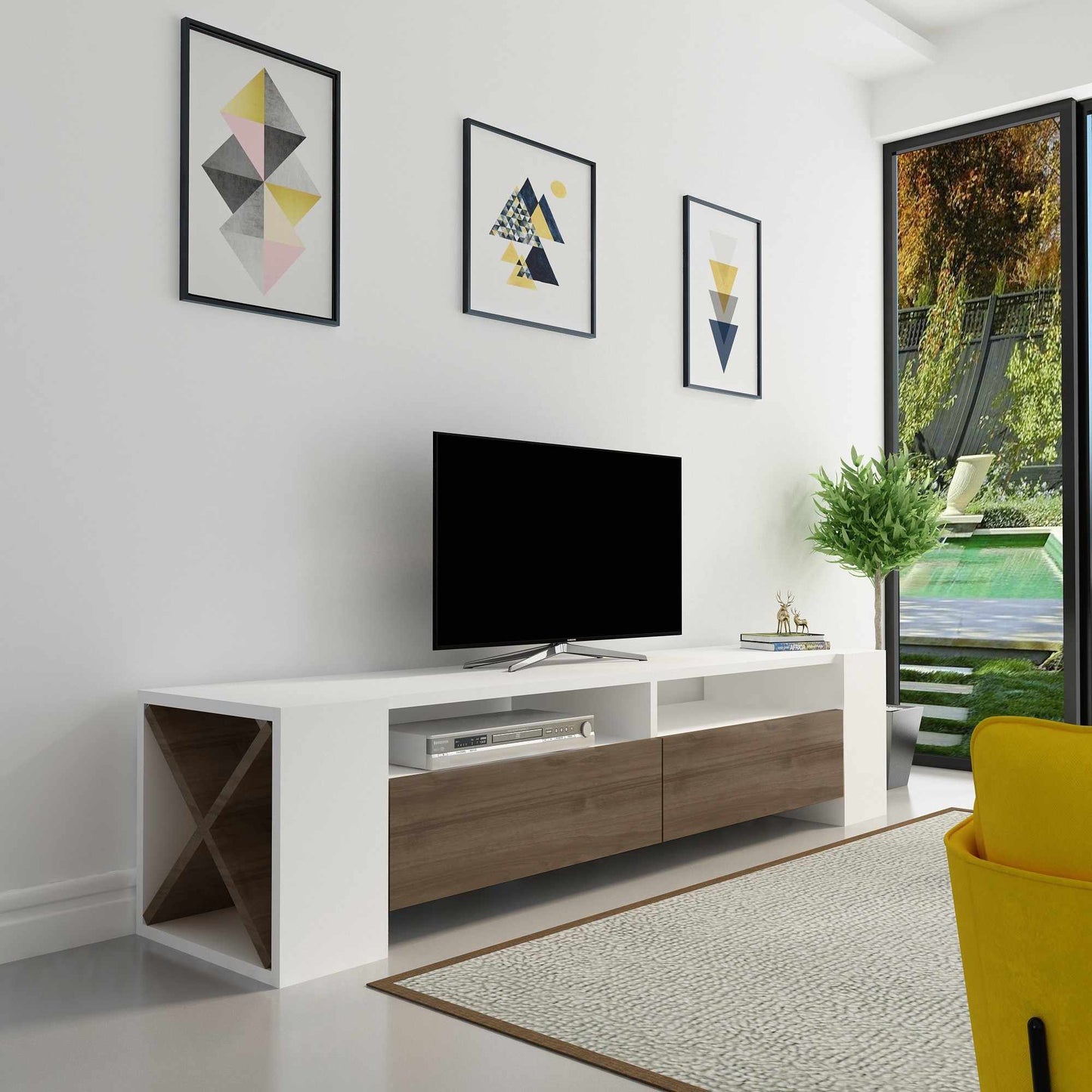 Έπιπλο Τηλεόρασης TV Βάση Σύνθεση Καρυδί Λευκό | 875ZNA3034