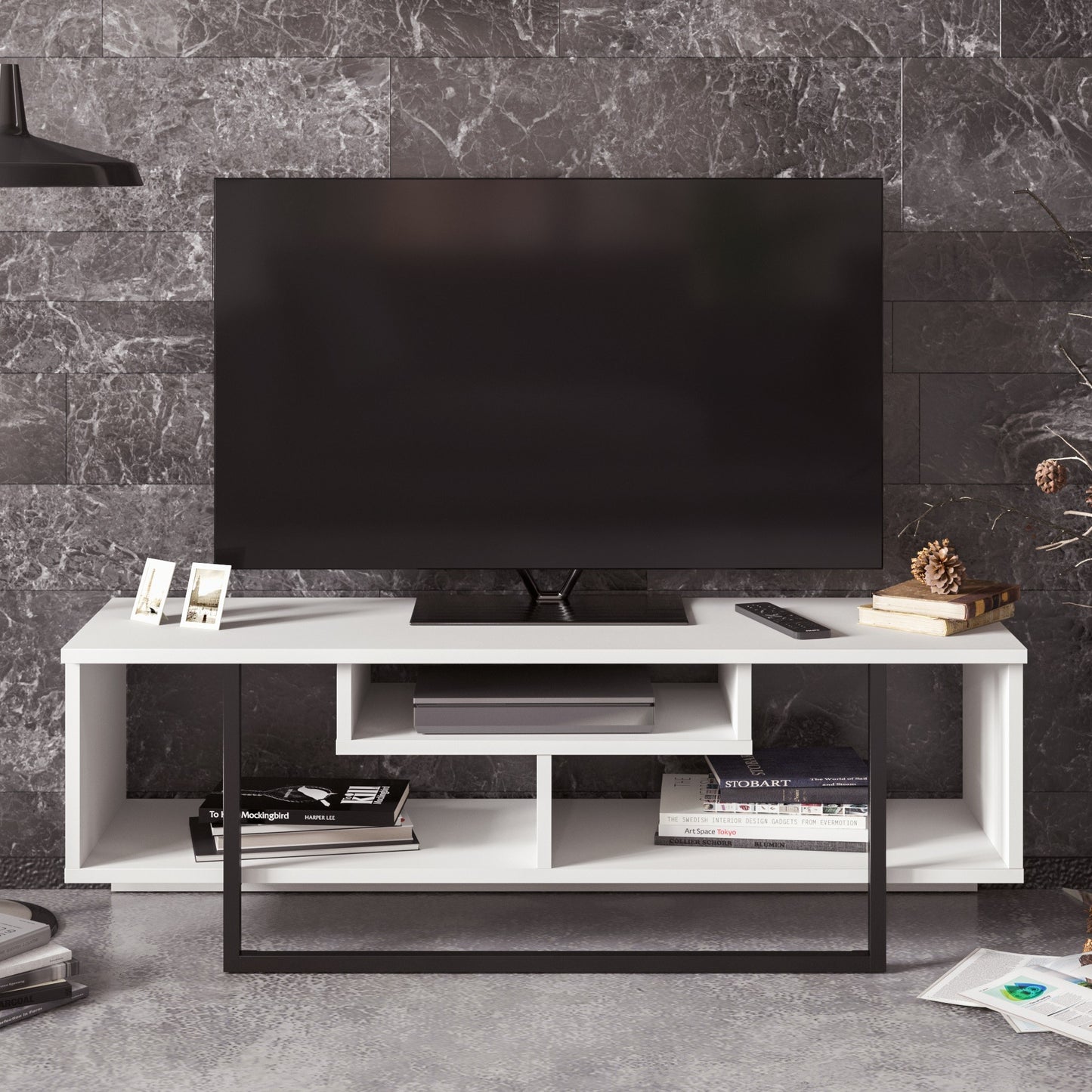 Έπιπλο Τηλεόρασης TV Βάση Σύνθεση Λευκό Μαύρο | 875ZNA3045