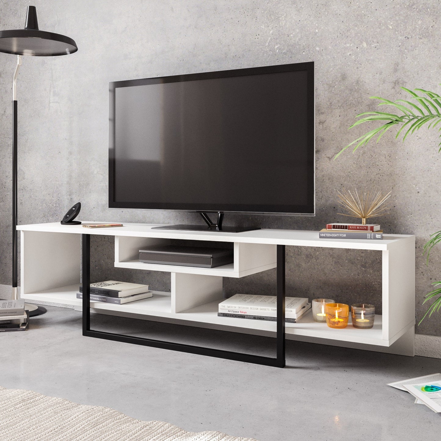 Έπιπλο Τηλεόρασης TV Βάση Σύνθεση Λευκό Μαύρο | 875ZNA3049
