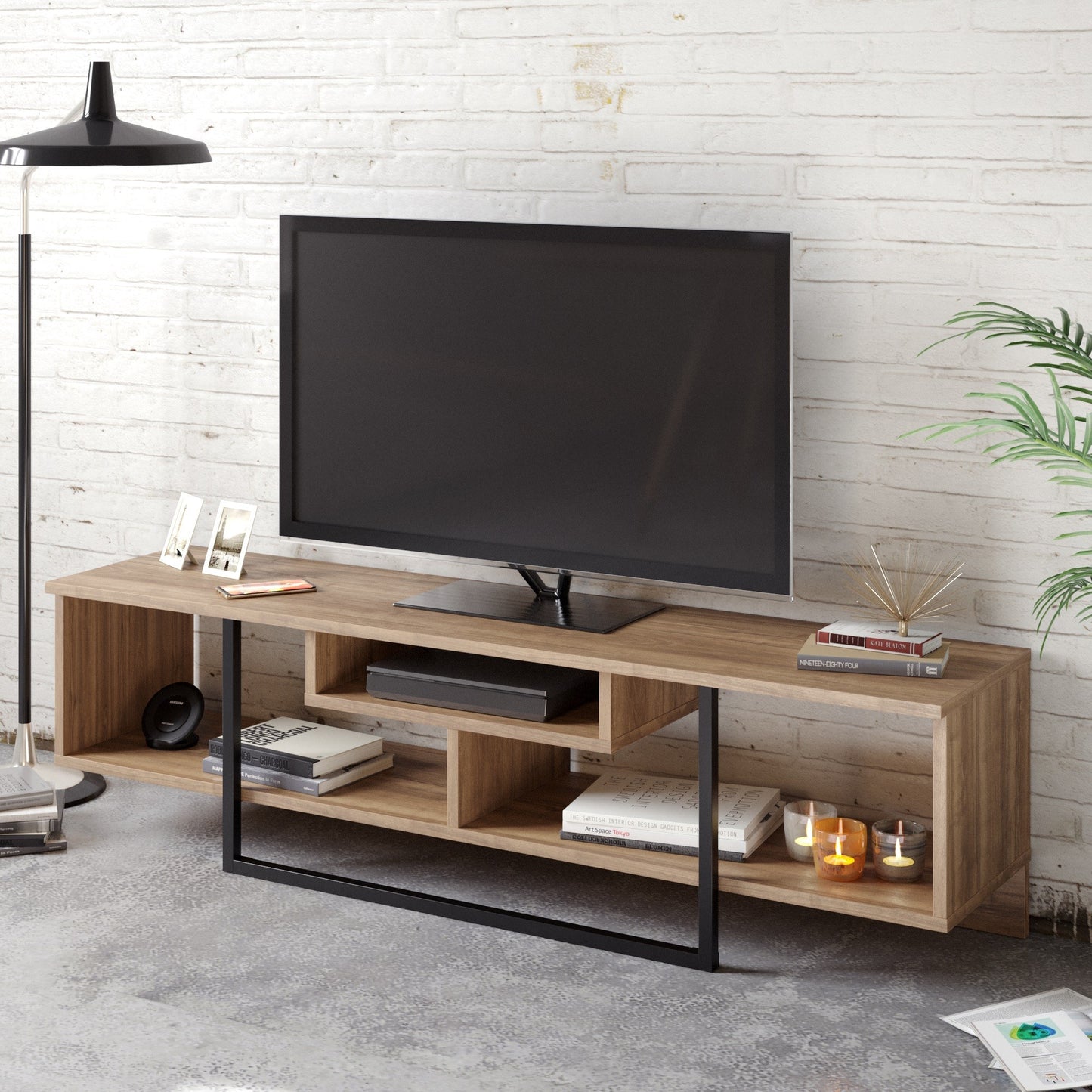 Έπιπλο Τηλεόρασης TV Βάση Σύνθεση Καρυδί Μαύρο | 875ZNA3051