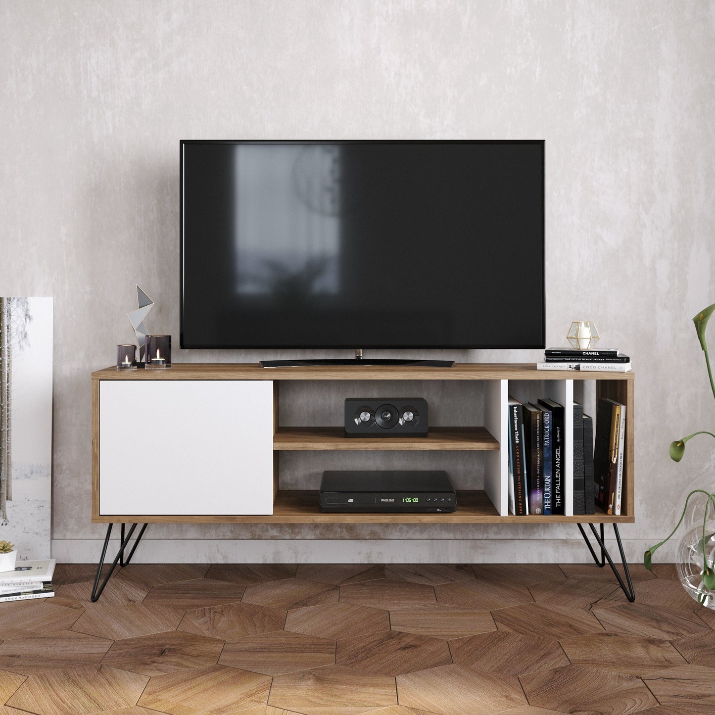Έπιπλο Τηλεόρασης TV Βάση Σύνθεση Καρυδί Μαύρο Λευκό | 875ZNA3055