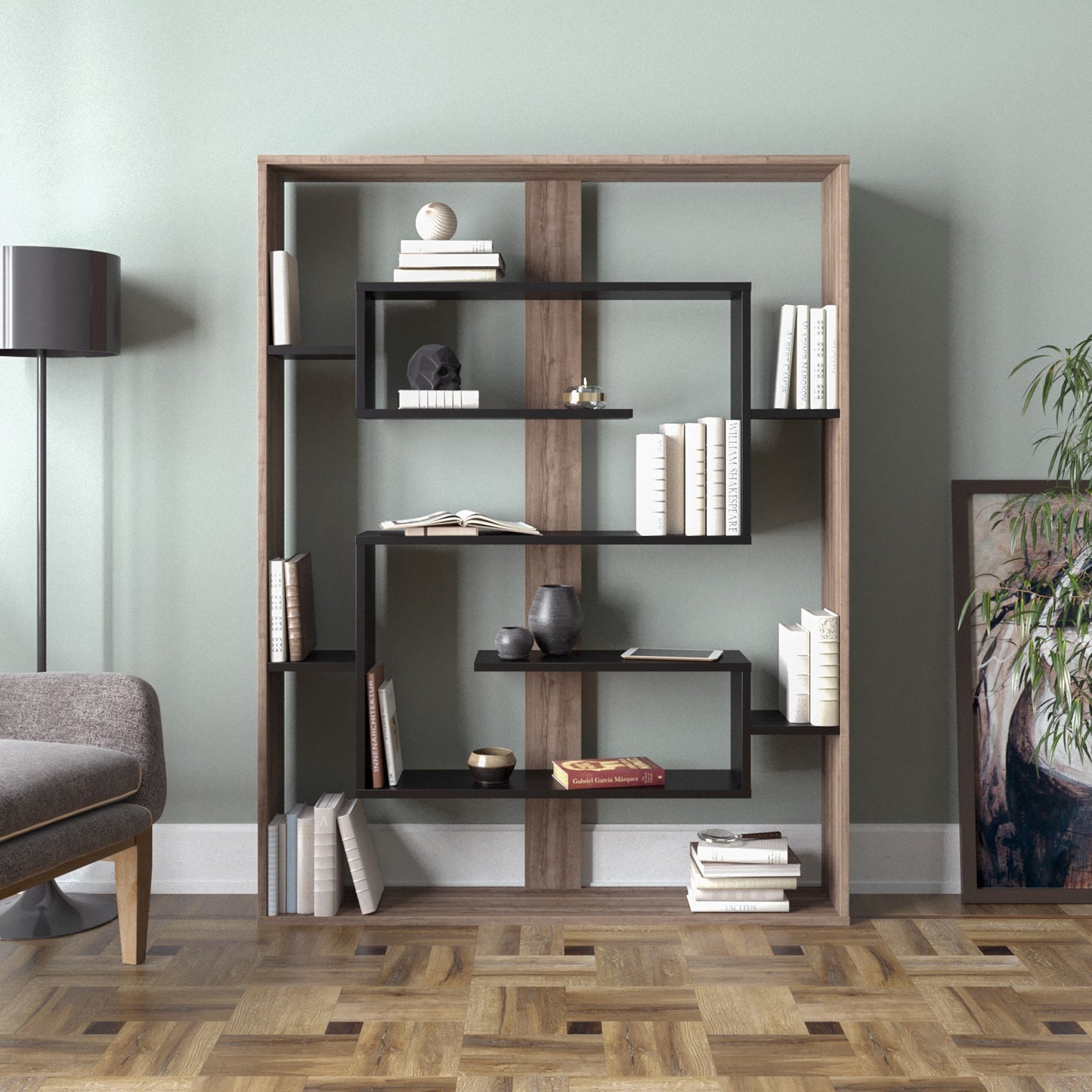Βιβλιοθήκη 120 × 22 × 156 εκ. Καρυδί Μαύρο GR875ZNA3648