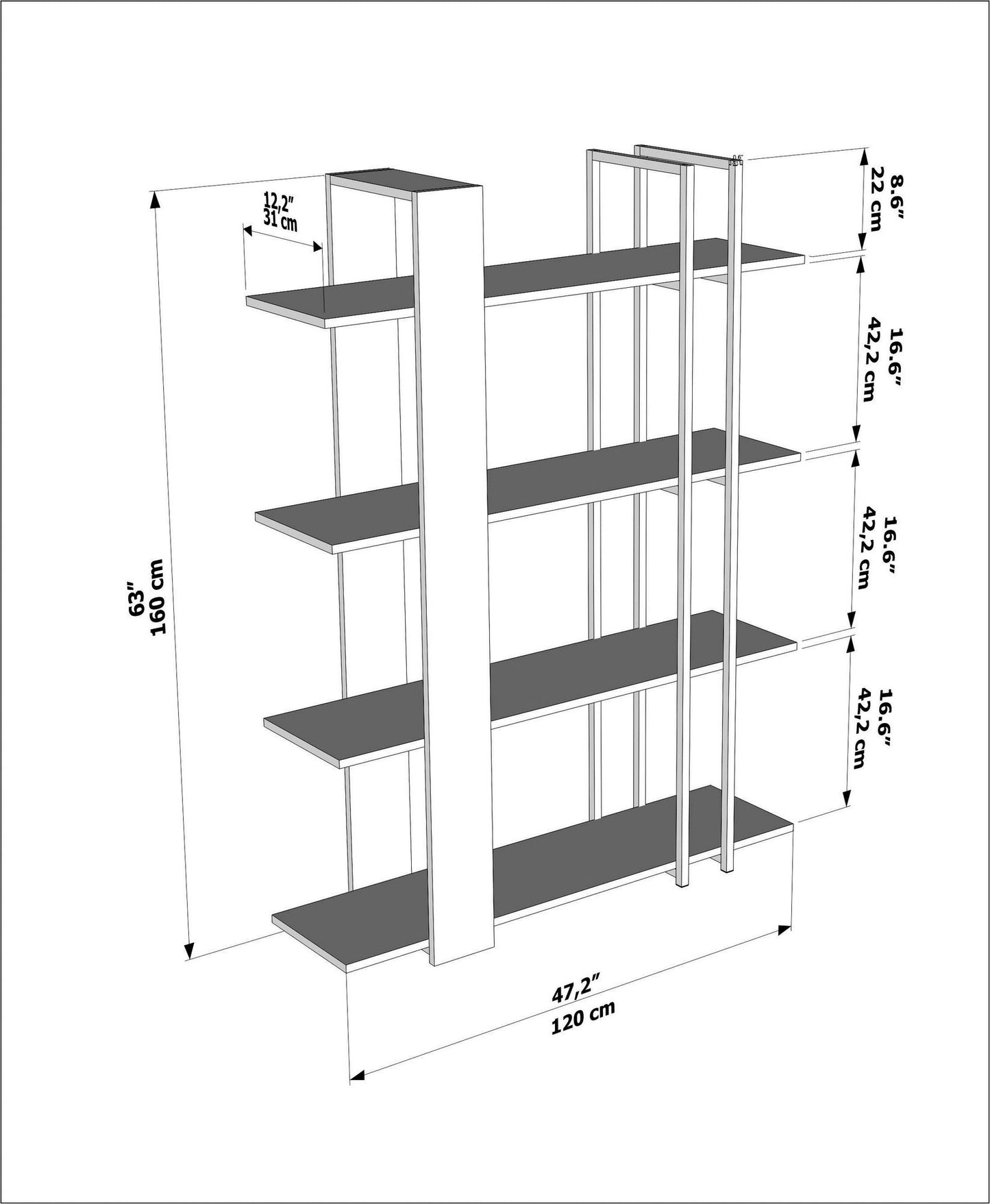 Βιβλιοθήκη 120 × 31 × 160 εκ. Bendire Μαύρο GR875ZNA3670