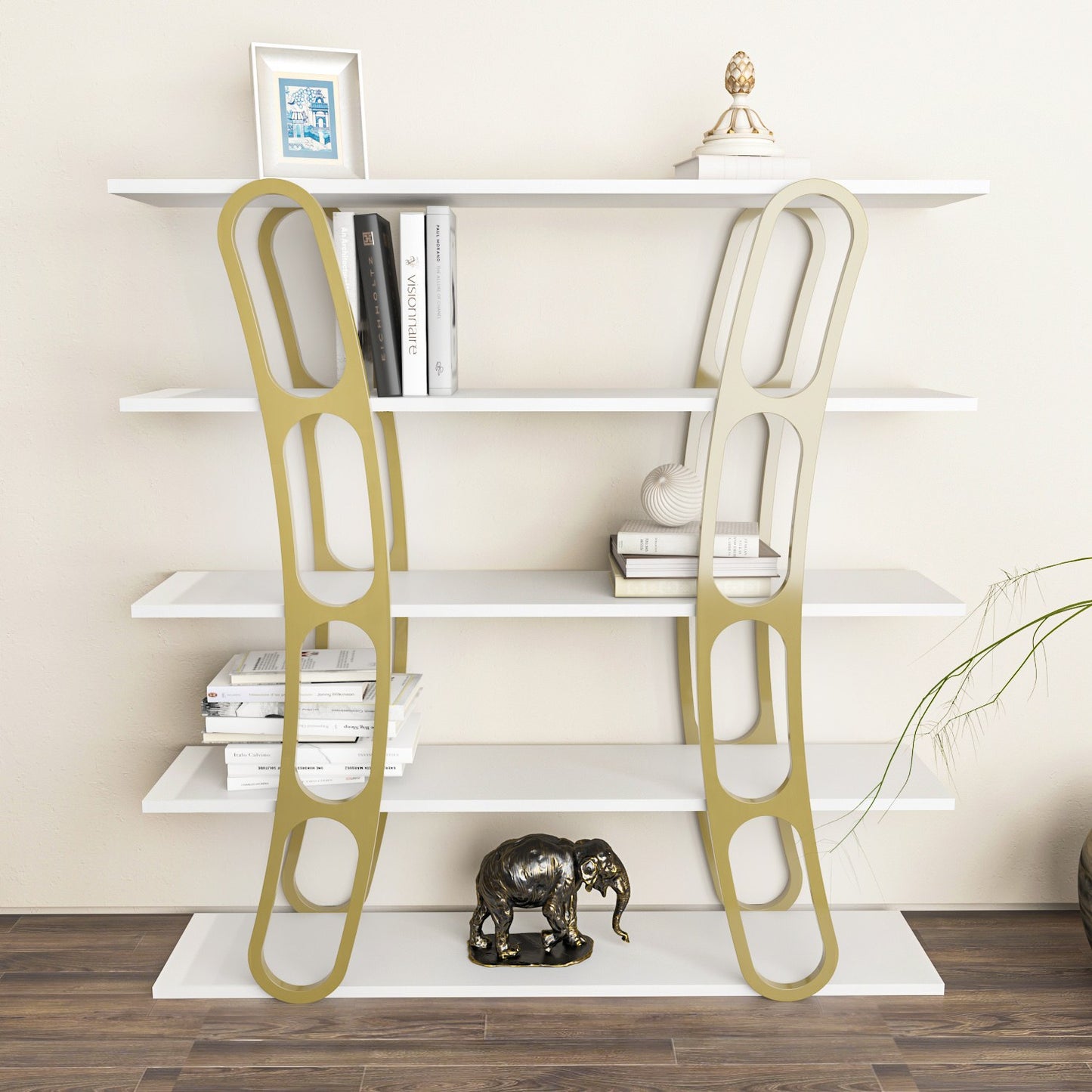 Βιβλιοθήκη 120 × 25 × 120 εκ. Λευκό Χρυσό GR875ZNA4503