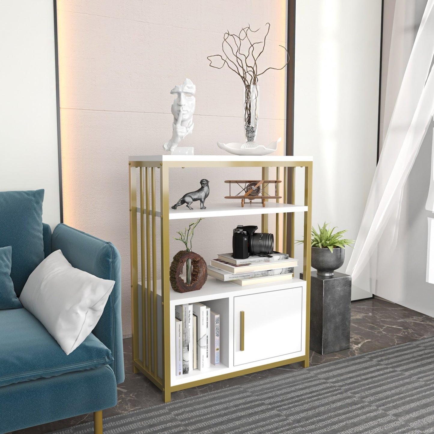 Βιβλιοθήκη 60 × 29,6 × 80 εκ. Λευκό Χρυσό GR875ZNA4532