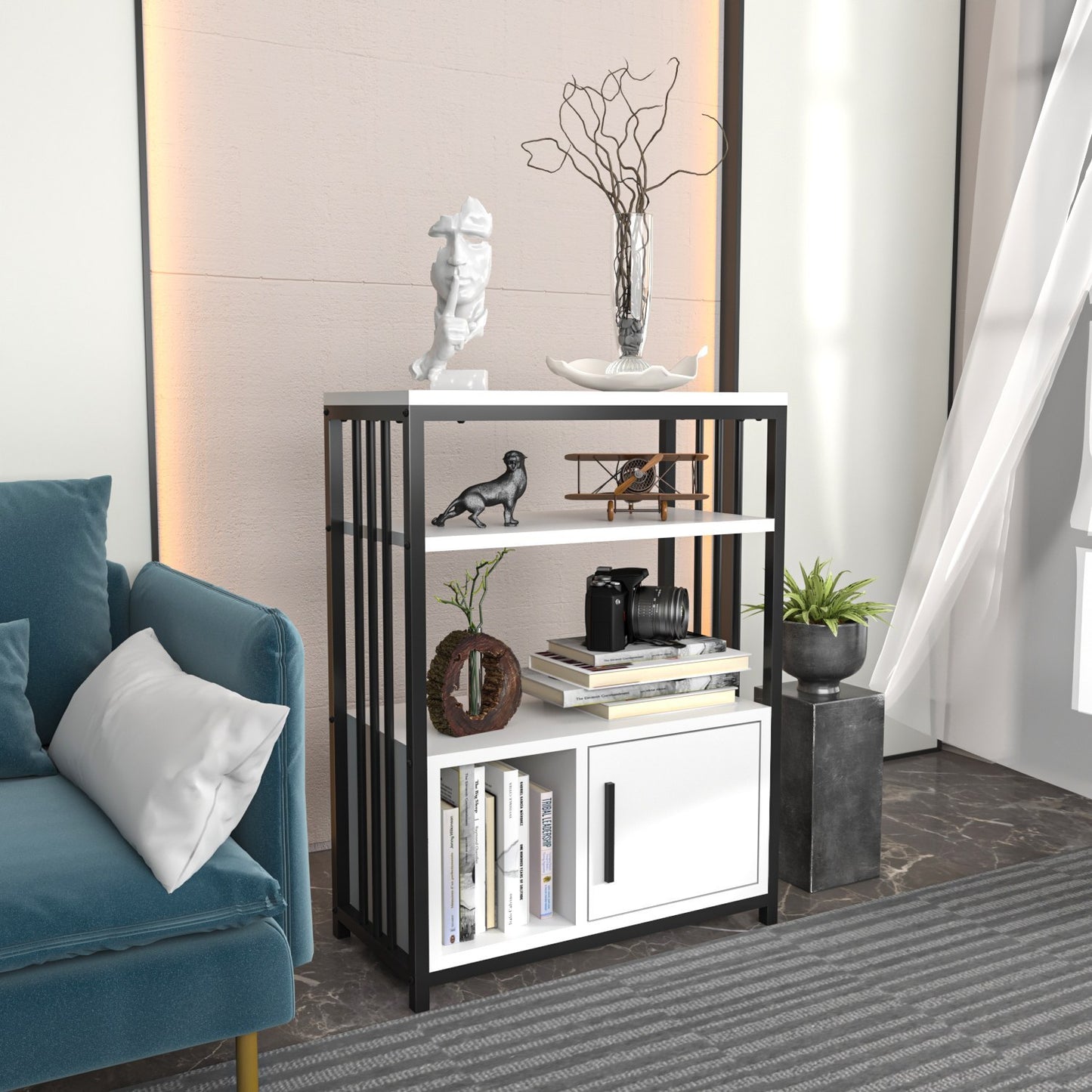 Βιβλιοθήκη 60 × 29,6 × 80 εκ. Λευκό Μαύρο GR875ZNA4533