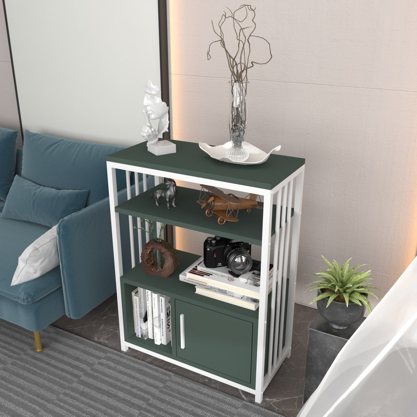 Βιβλιοθήκη 60 × 29,6 × 80 εκ. Πράσινο Λευκό GR875ZNA4534