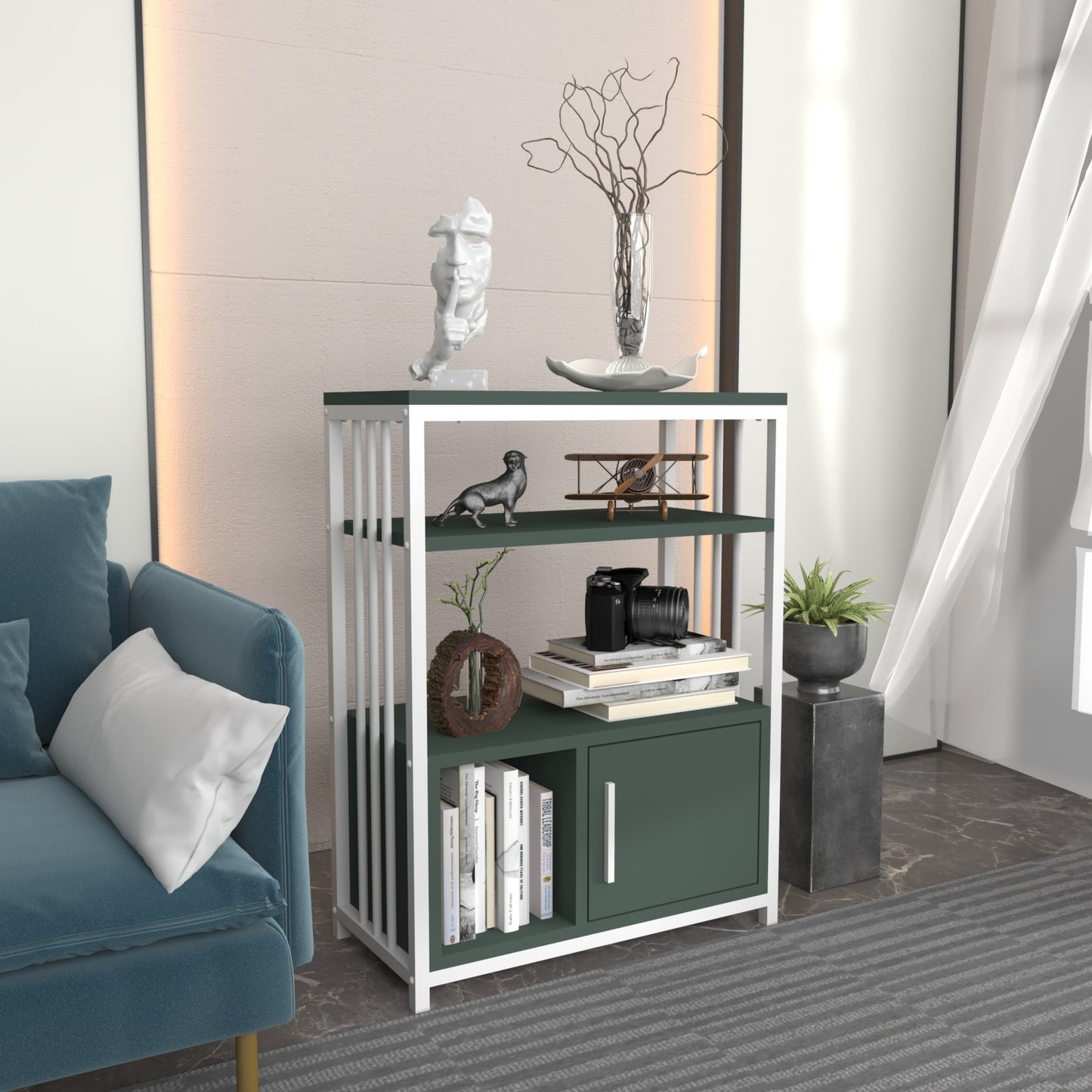 Βιβλιοθήκη 60 × 29,6 × 80 εκ. Πράσινο Λευκό GR875ZNA4534