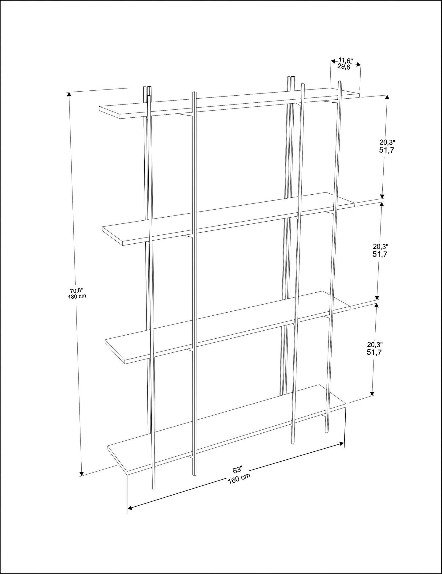 Βιβλιοθήκη 160 × 29,6 × 180 εκ. Λευκό Μαύρο GR875ZNA4547