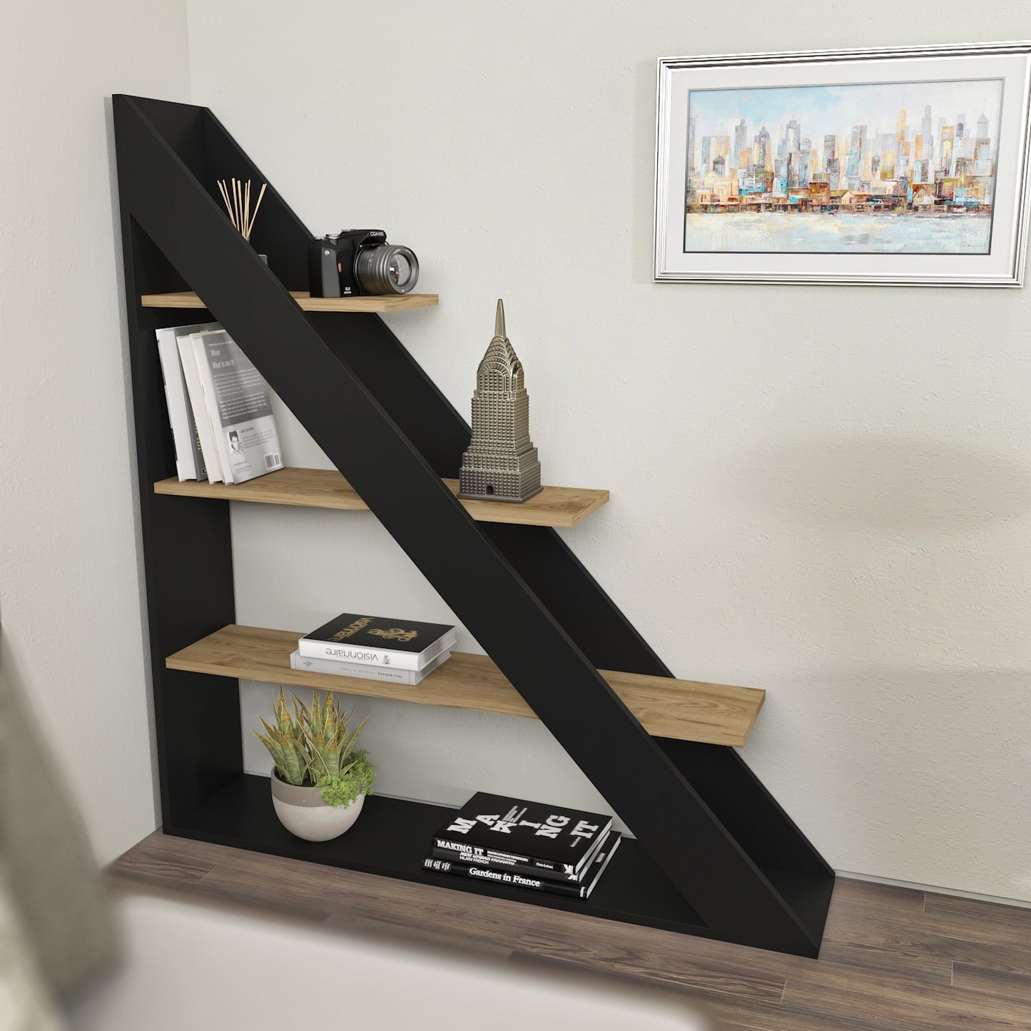 Βιβλιοθήκη 120 × 25 × 131,8 εκ. Μαύρο Δρυς GR875ZNA4561