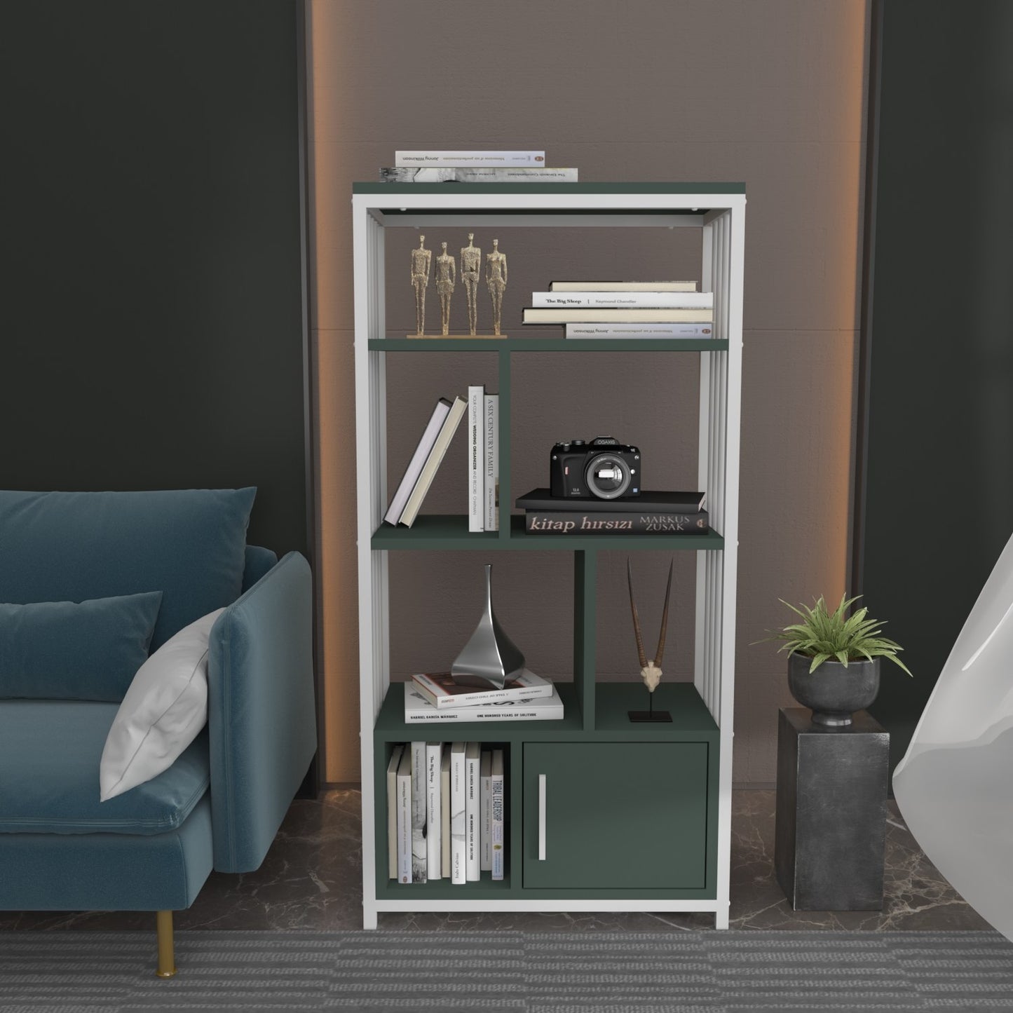 Βιβλιοθήκη 60 × 29,6 × 120 εκ. Πράσινο Λευκό GR875ZNA4566