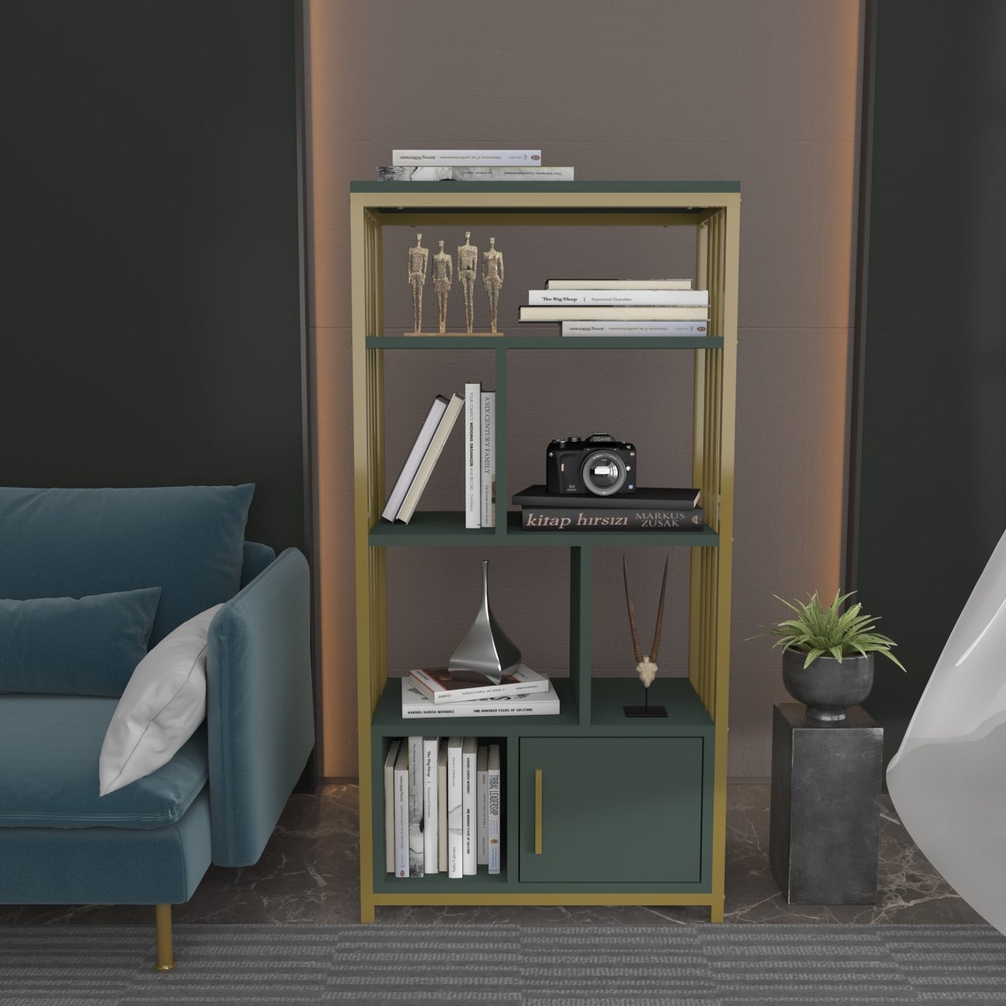 Βιβλιοθήκη 60 × 29,6 × 120 εκ. Πράσινο Χρυσό GR875ZNA4569