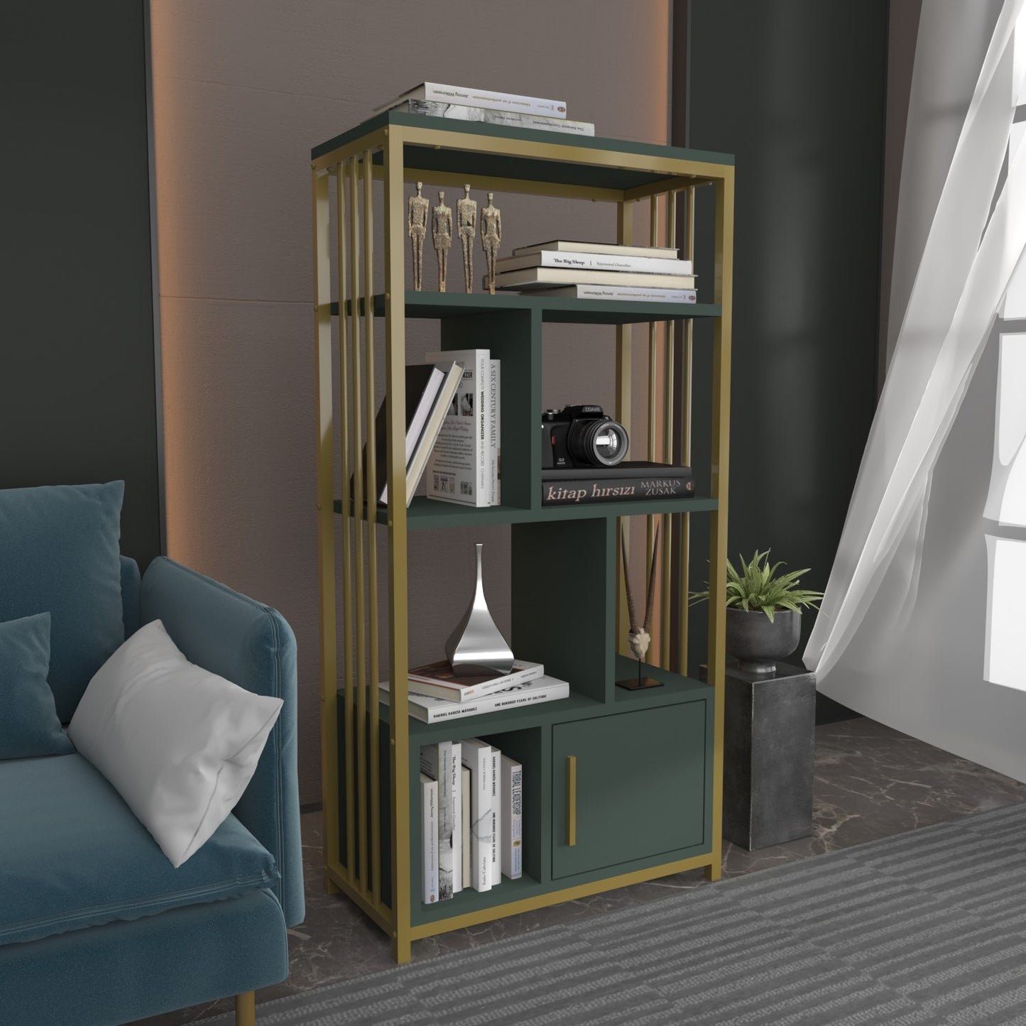 Βιβλιοθήκη 60 × 29,6 × 120 εκ. Πράσινο Χρυσό GR875ZNA4569