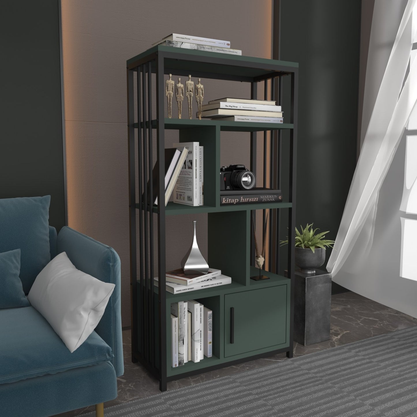Βιβλιοθήκη 60 × 29,6 × 120 εκ. Μαύρο Πράσινο GR875ZNA4571